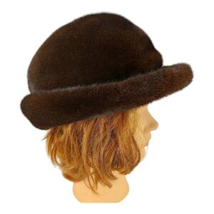 Vintage real fur hat brown mink cap 55 cm